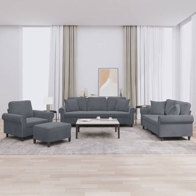 vidaXL 4-tlg. Sofagarnitur mit Kissen Dunkelgrau Samt