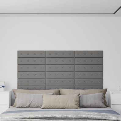 vidaXL Wandpaneele 12 Stk. Grau 60x15 cm Kunstleder 1,08 m²