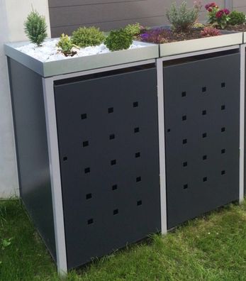 Mülltonnenbox 2er Pflanzdach (120L + 240L) Müllbox aus Metall
