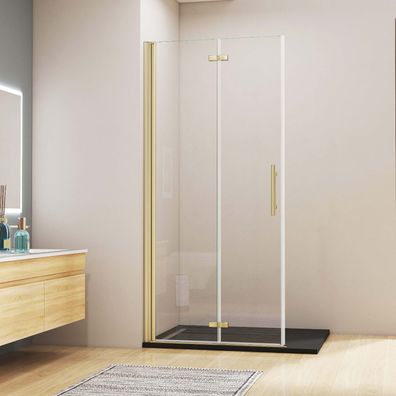 Walk-In 70 x 195cm Gold Gebürstet Duschwand Faltbar/drehbar Falttür 6mm Nano-ESG
