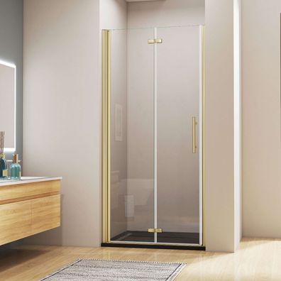 AICA 95 x 195cm Gold Gebürstet Nischentür 6mm NANO GLAS Duschtür