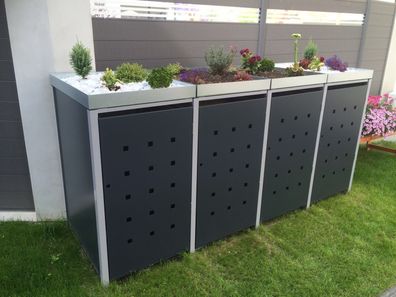 Mülltonnenbox 4er Pflanzdach (120L + 240L) Müllbox aus Metall