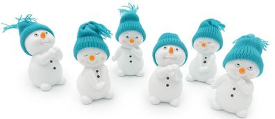 6 Stück Schneemann Figur türkis Mütze 12cm Weihnachten Deko Dekofigur Winterdeko