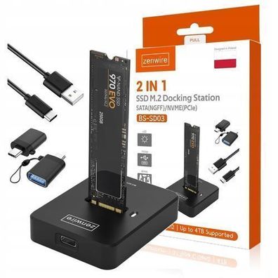 M2 NVME PCie/SATA NGFF SSD Adapter M.2 USB-C 10 GB/s Laufwerksgehäuse Zenwire SD-03