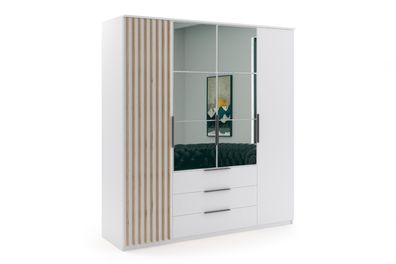 FurMeb24 Schrank Sorento Kleiderschrank mit Spiegel - Weiß/Craft Gold