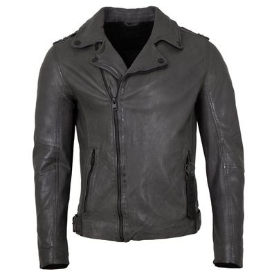 Mauritius - Herren Lederjacke Bikerjacke Lammnappa grau