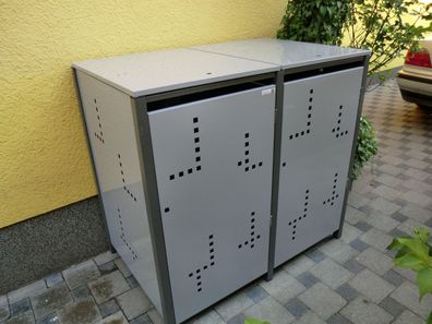 Mülltonnenbox 2er Klappdach (120L + 240L) Müllbox aus Metall