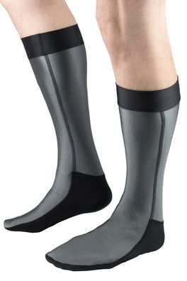 mittellange Jersey Socken elastisch stretch shiny glänzend schwarze Sohle und Saum