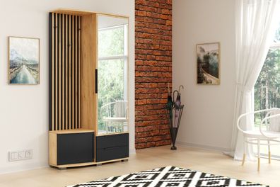 FurMeb24 Sorento Kleiderschrank 100x190 cm - Craft Gold und Schwarz - mit Spiegel