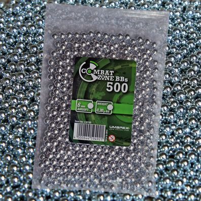 Combat Zone Alu BB´s Rundkugeln 6 mm für Softair Gewehr <0,5 Joule 500 Stk