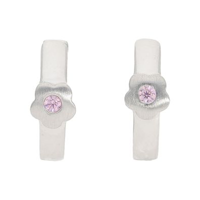 Kindercreolen mit Blume Silber 925 Rhodiniert, Zirkonia rosa JL20-06-1247