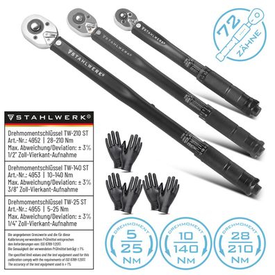 Stahlwerk Drehmomentschlüssel Dreierset 1/4", 3/8" & 1/2" bis 210 NM
