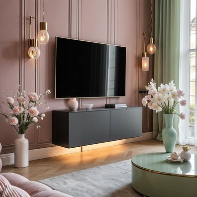 Lowboard PARIS 100 cm Dunkelgrau Matt - Soft Close TV-Schrank- LED optional