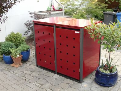 Mülltonnenbox 2er Klappdach (120L + 240L) Müllbox aus Metall beschichtet