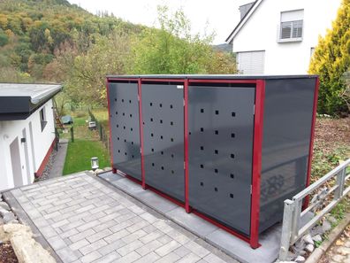 Mülltonnenbox 3er Klappdach (120L + 240L) Müllbox aus Metall beschichtet