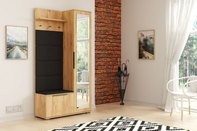 FurMeb24 LIVIA Kleiderschrank 100x190 cm - Craft Gold und Schwarz - mit Spiegel