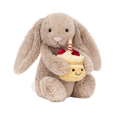 NEU 21cm Grauer Hase mit Kuchen Puppe, weiches und kuscheliges Pluschtier, Jelly Cat