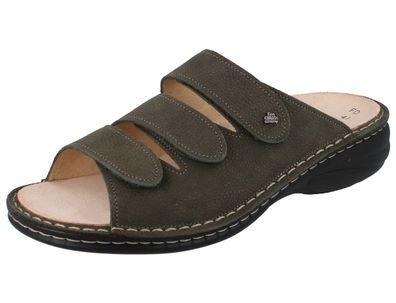 FINN Comfort Hellas Damen Pantolette Hausschuhe olive grün genarbtes Nubukleder