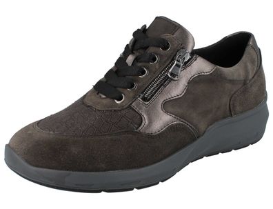 Waldläufer Orthotritt M-Tonia Damen Schnürschuhe Halbschuhe braun grau Ledermix