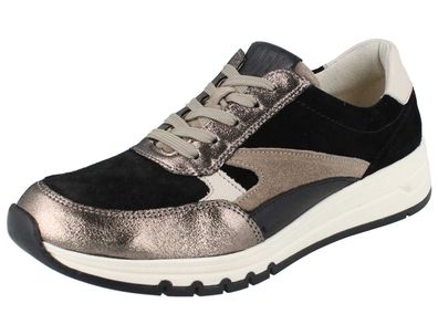 Waldläufer H-April Damen Schnürschuhe Halbschuhe schwarz iron crmee Lederkombination