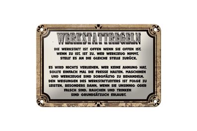 Blechschild 18 x 12 cm Werkstatt Regeln