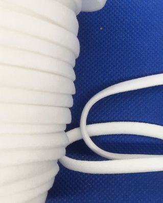 1m X 5mm X 3mm Gummikordel oval soft matt Starker Zug für Haargummis Reinweiss