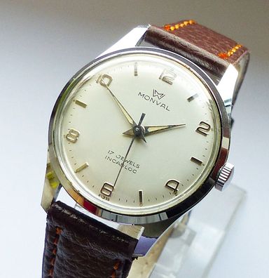 Schöne Monval Swiss Classic 17Jewels Herren Vintage Armbanduhr Ungetragen