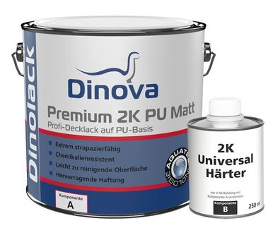 Dinova Premium 2K PU Matt D-44 inkl. Härter 1 Liter weiß