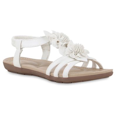 VAN HILL Damen Riemchensandalen Sandalen Bequeme Blumen Leder-Optik Schuhe 841651