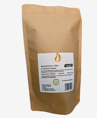 Bentonit Pulver 0-63µm 500g Tonmineral im Kraftpapier Doypack