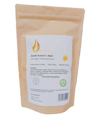 Zeolith Pulver 0-20µm 1000g tribomechanisch aktiviert im Kraftpapier Doypack