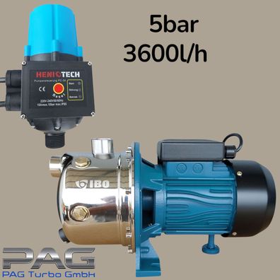 Kreiselpumpe Jetpumpe Gartenpumpe AJ50/60 1,1kW 3600 L/h 5 bar + PC-59 Heniotech