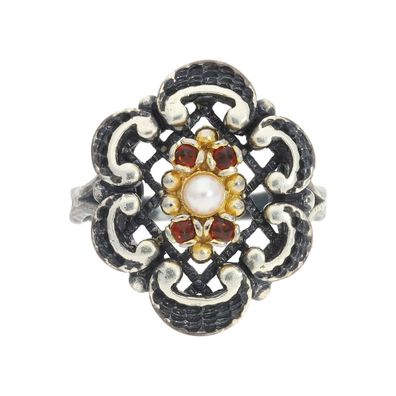 JuwelmaLux Trachtenring mit Perle und Granat echt Silber JL30-07-5118
