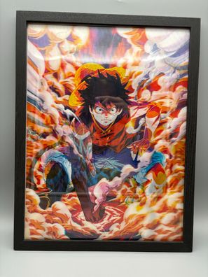 3D-Bild/Effekt-Flip-Anime-One Piece-Ruffy, Ruffy Gear 5-30x40cm-mit Rahmen