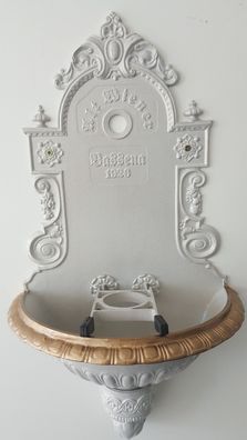 tomco Wandbrunnen Original Wiener Bassena ALU pulverbeschichtet weiß Beckenrand gold