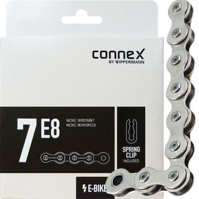 Connex Fahrrad Kette Fahrradkette 7E8 1-fach E-25, Nickel 132 Glieder, silber
