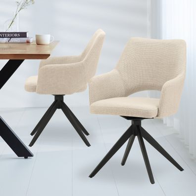 Moderne drehbare Esszimmerstuhl Beige Stoff Sid - Mit Armlehnen