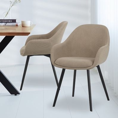 Moderne Esszimmerstuhl Remy Rippstoff Taupe - Mit Armlehnen (Gr. 84 x 61 x 57 cm)