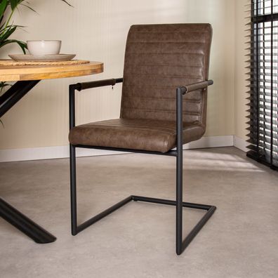 Industrieller Esszimmerstuhl Taupe Bras - Mit Armlehne (Gr. 57 x 54 x 97 cm)