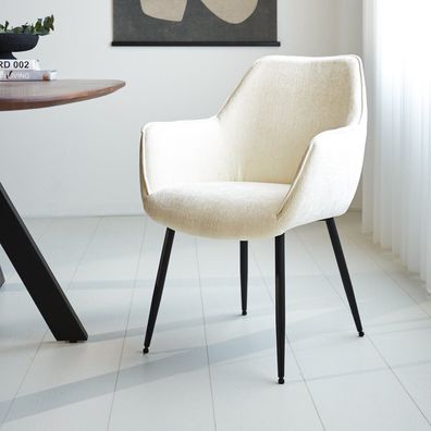 Esszimmerstuhl Chenille Creme Stoff Sev - Mit Armlehne (Gr. 59,5 x 61 x 84 cm)