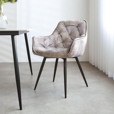 Schicker Esszimmerstuhl Samt Grau Stoff Audrey - Mit Armlehnen (Gr. 53 x 54 x 86 cm)