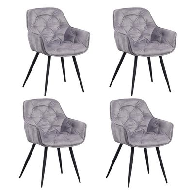 Schicker Esszimmerstuhl Samt Grau Stoff Audrey - Mit Armlehnen (Gr. 53 x 54 x 86 cm)