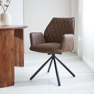Industrieller Drehstuhl, Stoff Braun Novan ? 180° drehbar (Gr. 52 x 57,5 ??x 92 cm)