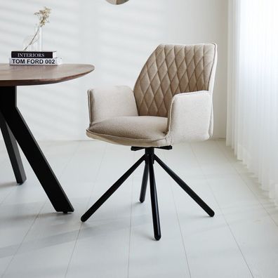 Novan Beige Bouclé-Drehstuhl für Esszimmer ? 180° drehbar (Gr. 62,5 x 56 x 90 cm)