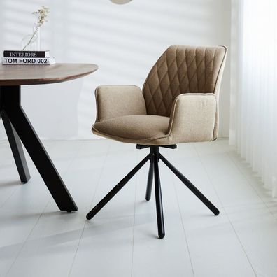 Drehbarer Esszimmerstuhl Taupe Bouclé Novan ? 180° drehbar (Gr. 62,5 x 56 x 90 cm)