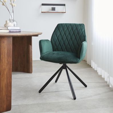 Drehbarer Esszimmerstuhl Grüner Samt Novan ? 180° drehbar (Gr. 52 x 57,5 ??x 92 cm)