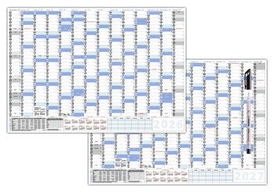 XXL Wandkalender DIN B1 2026 + 2027 (100 x 70cm) nass abwischbar + Folienstift