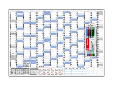 XXL Wandkalender DIN B1 2027 blau, nass abwischbar inkl. Stifteset Format 100 x 70cm
