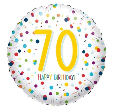 AMSCAN 4201701 Folienballon Happy Birthday 70 - Ø 43 cm, weiß, Konfetti