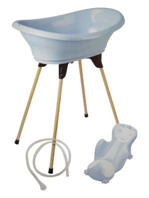 Thermobaby Pack Babybadewanne VASCO 5 in 1 Badewanne Holzfuß Abflussschlauch